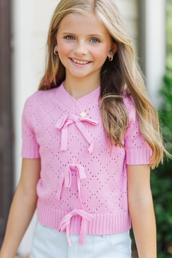 Girls: Oh So Fancy Pink Bow Knit Sweater