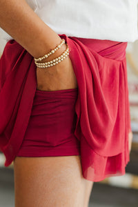 Girls: On Your Toes Burgundy Tulle Tennis Skort