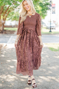 Rich Moment Brown Eyelet Midi Dress