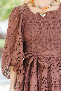 Rich Moment Brown Eyelet Midi Dress