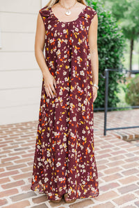 Tender Glow Brown Floral Scoop Neck Maxi