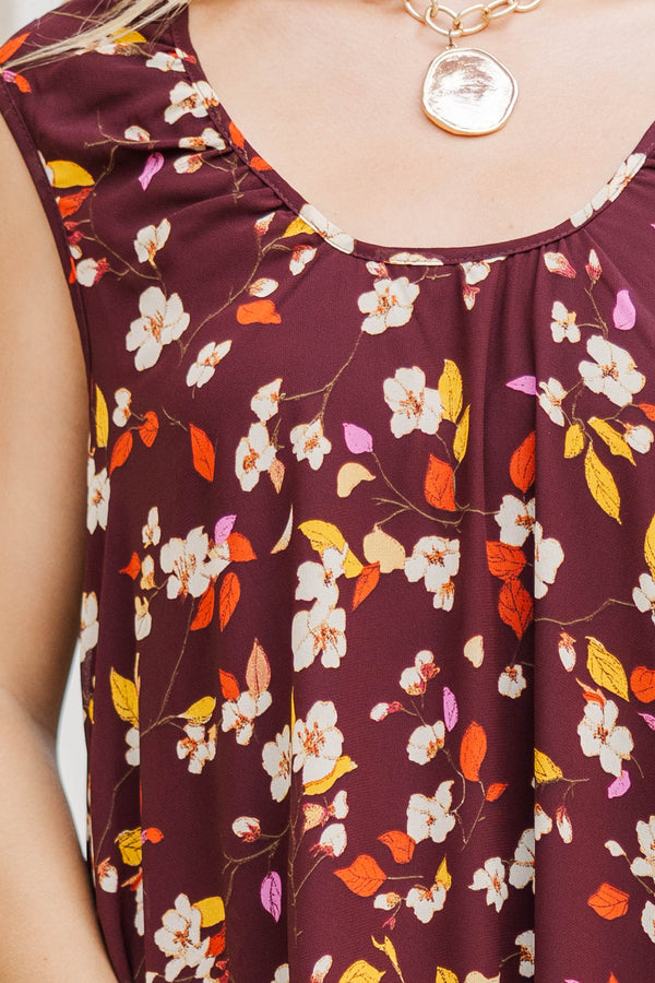 Tender Glow Brown Floral Scoop Neck Maxi