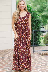 Tender Glow Brown Floral Scoop Neck Maxi