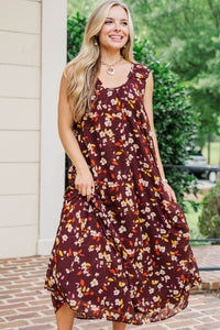 Tender Glow Brown Floral Scoop Neck Maxi