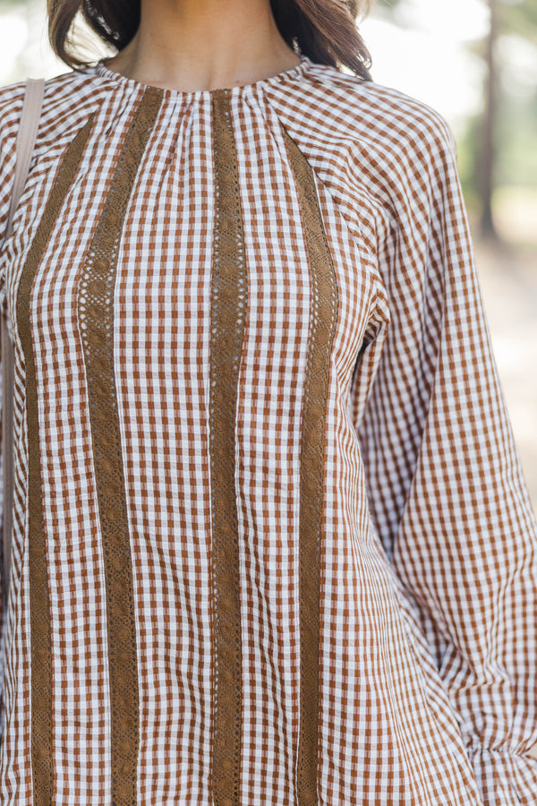 Café Society Brown Gingham Dress