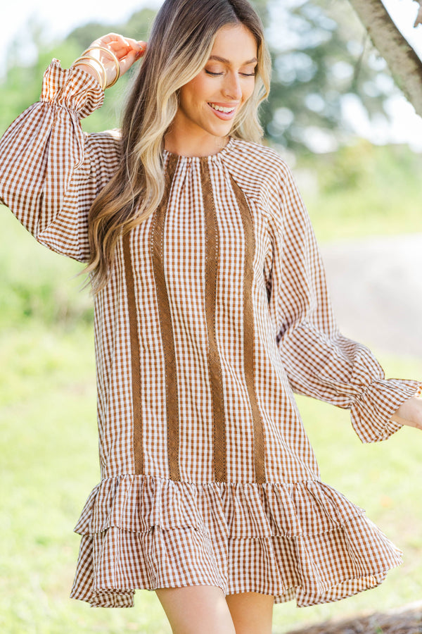 Café Society Brown Gingham Dress