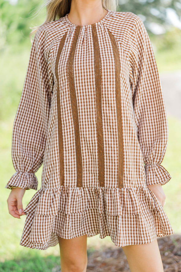 Café Society Brown Gingham Dress