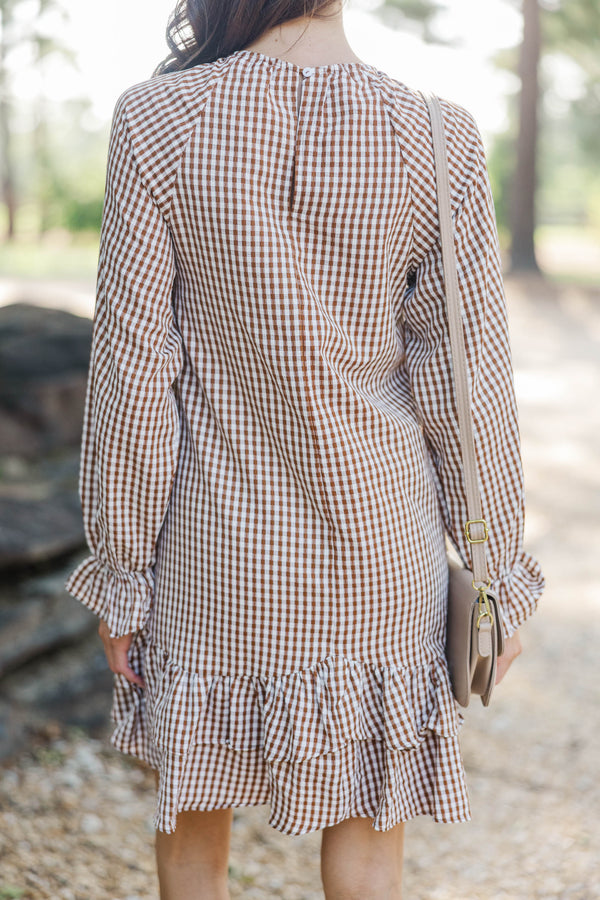 Café Society Brown Gingham Dress