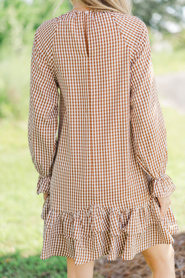 Café Society Brown Gingham Dress