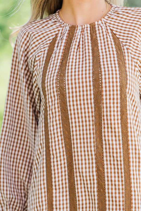 Café Society Brown Gingham Dress