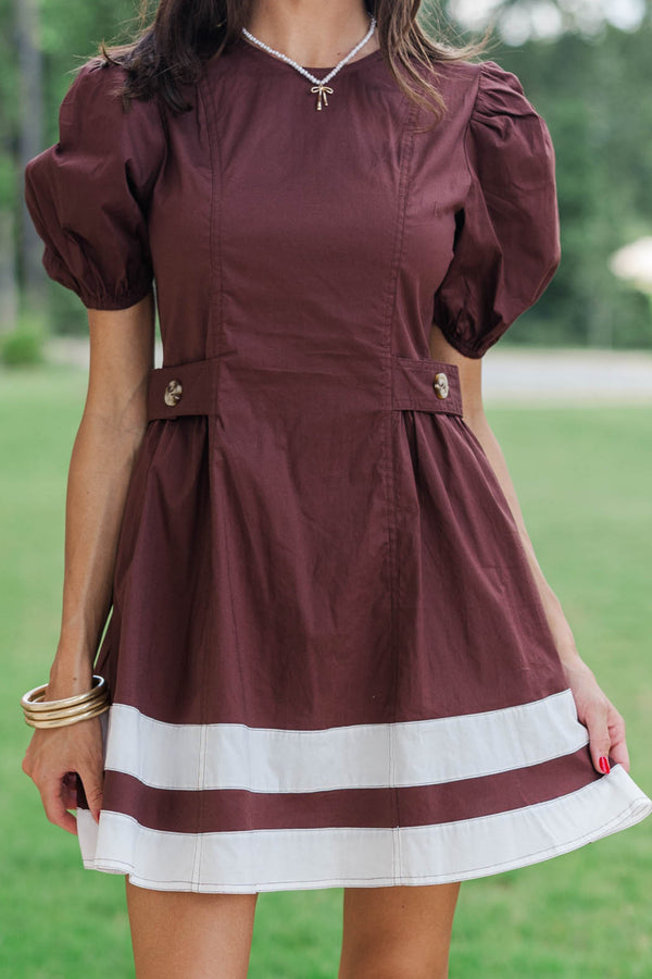 Perfectly Cinched Brown Colorblock Dress