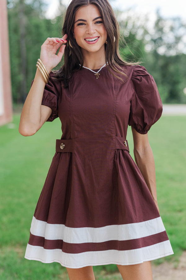 Perfectly Cinched Brown Colorblock Dress, X-Small - The Mint Julep Boutique
