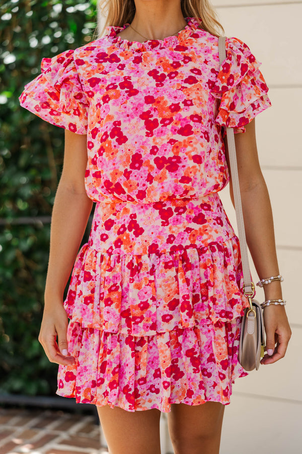 Effortless Occasion Pink Floral Tiered Dress
