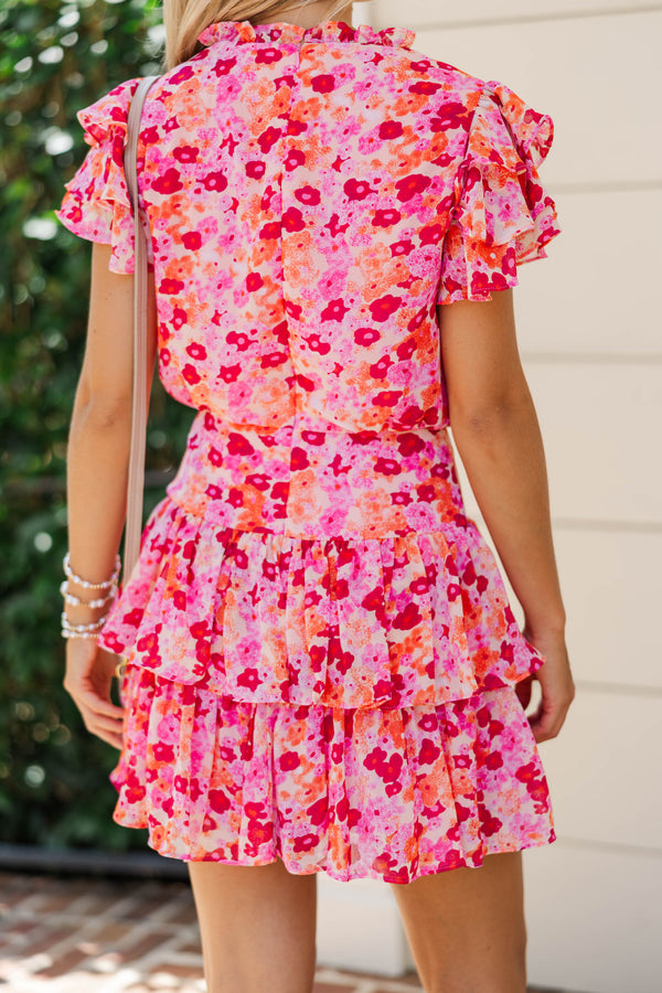 Effortless Occasion Pink Floral Tiered Dress