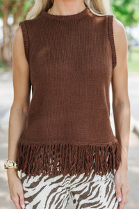Trending Now Brown Fringe Sweater Top