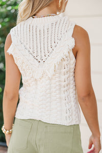 Falling Into Place Cream Fringe Sweater