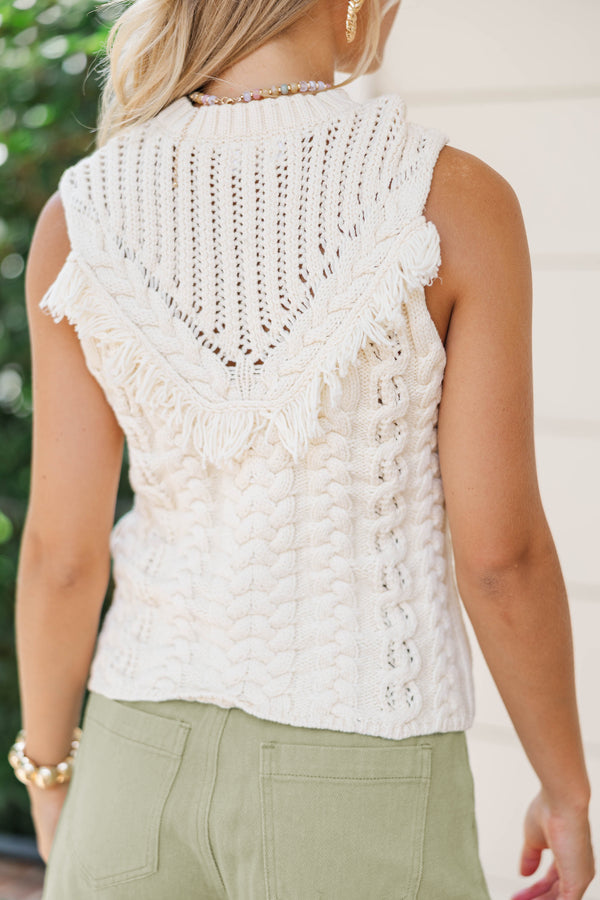 Falling Into Place Cream Fringe Sweater