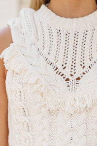 Falling Into Place Cream Fringe Sweater