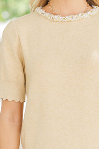 Little Luxuries Brown Embellished Collar Sweater Top
