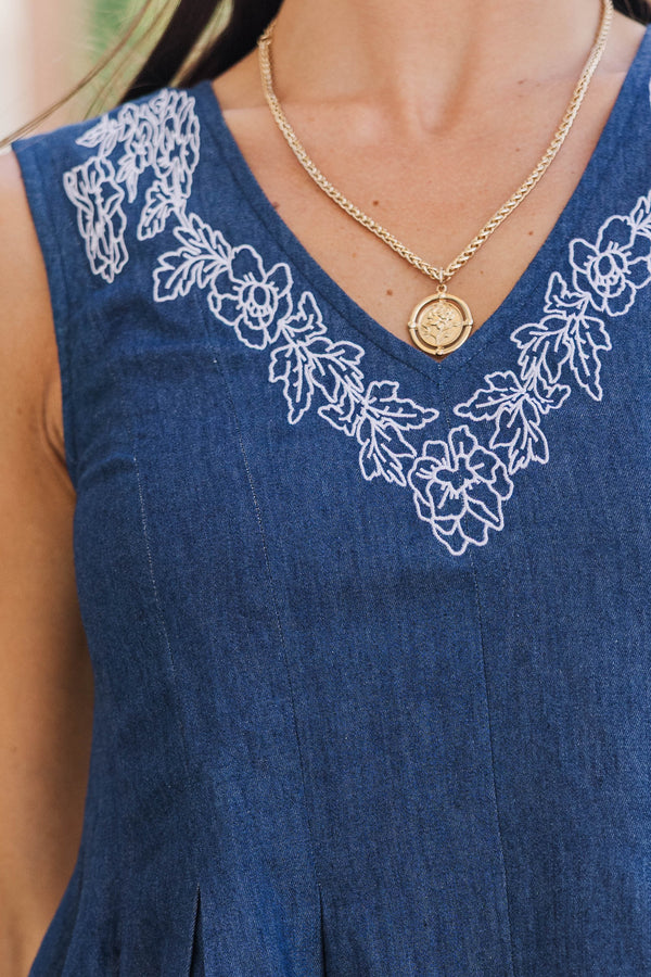 Just Perfect Navy Embroidered Blouse