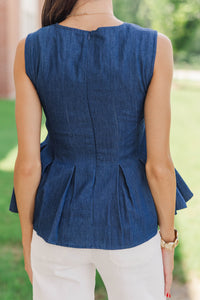 Just Perfect Navy Embroidered Blouse