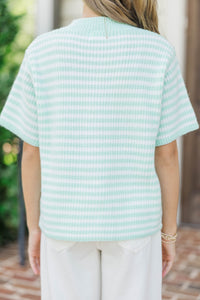 Girls: Top Of Class Mint Striped Short Sleeve Cardigan