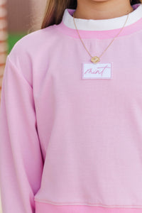 Girls: Fast Track Pink Cropped Mockneck Patch Pullover