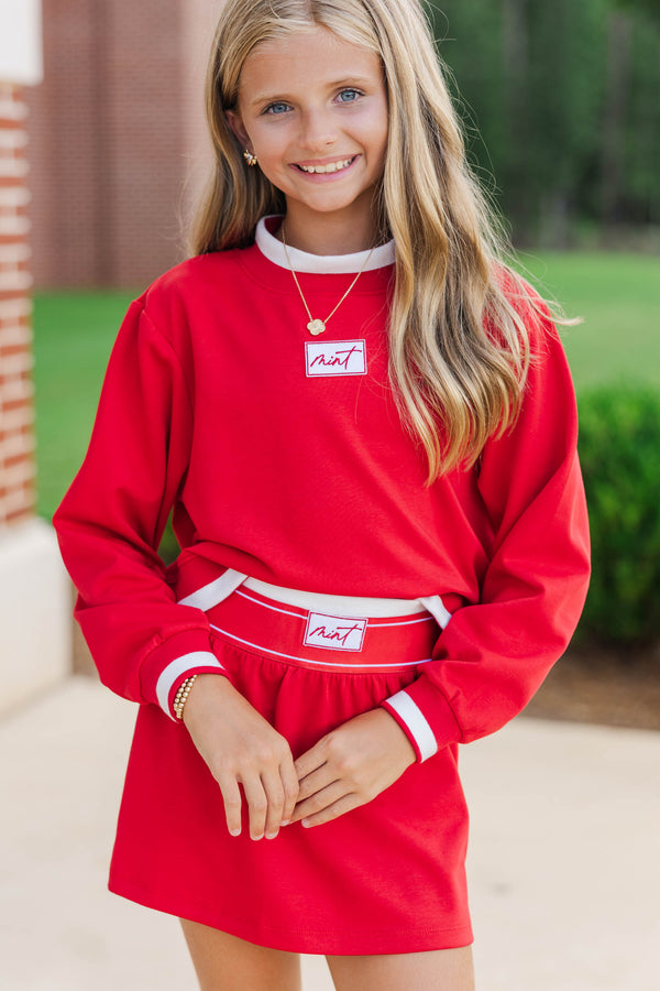 Girls: Fast Track Red Cropped Mockneck Patch Pullover