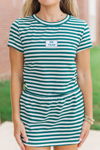 Rally Girl Emerald Striped Go Team Patch Top