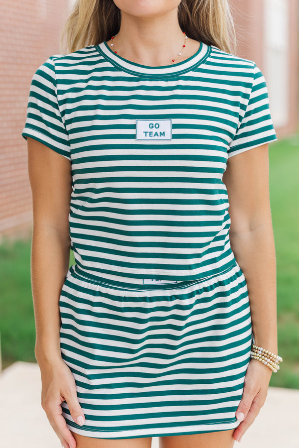 Rally Girl Emerald Striped Go Team Patch Top