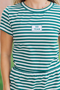 Rally Girl Emerald Striped Go Team Patch Top