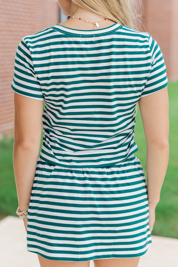 Rally Girl Emerald Striped Go Team Patch Top