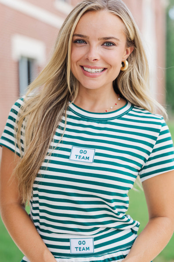 Rally Girl Emerald Striped Go Team Patch Top