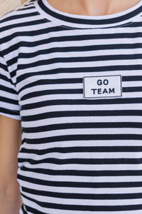 Rally Girl Black Striped Go Team Patch Top