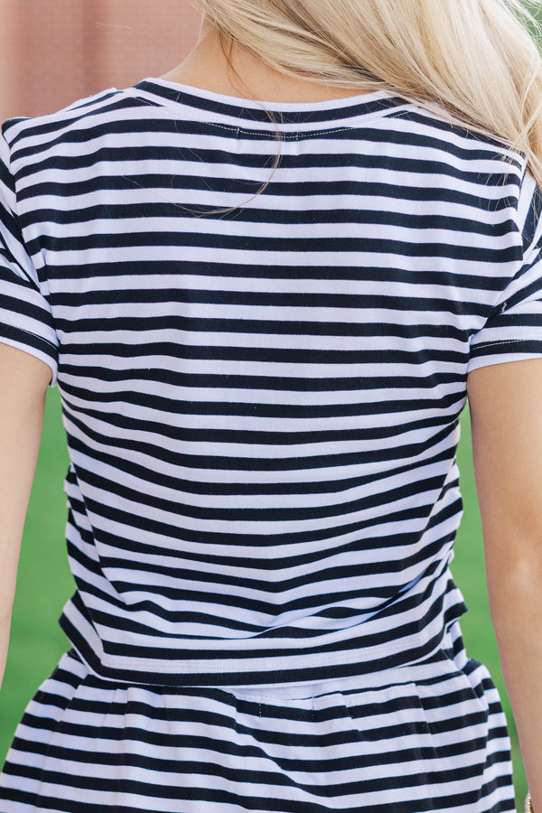Rally Girl Black Striped Go Team Patch Top