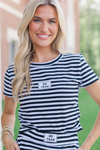 Rally Girl Black Striped Go Team Patch Top