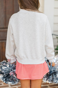 Girls: The Mint Heather Gray & Red Mock Neck Sweatshirt