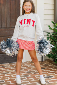 Girls: The Mint Heather Gray & Red Mock Neck Sweatshirt