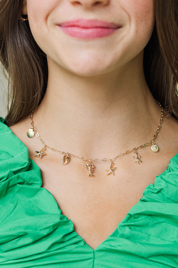 Girls: Endless Blue Skies Gold Nautical Charm Necklace