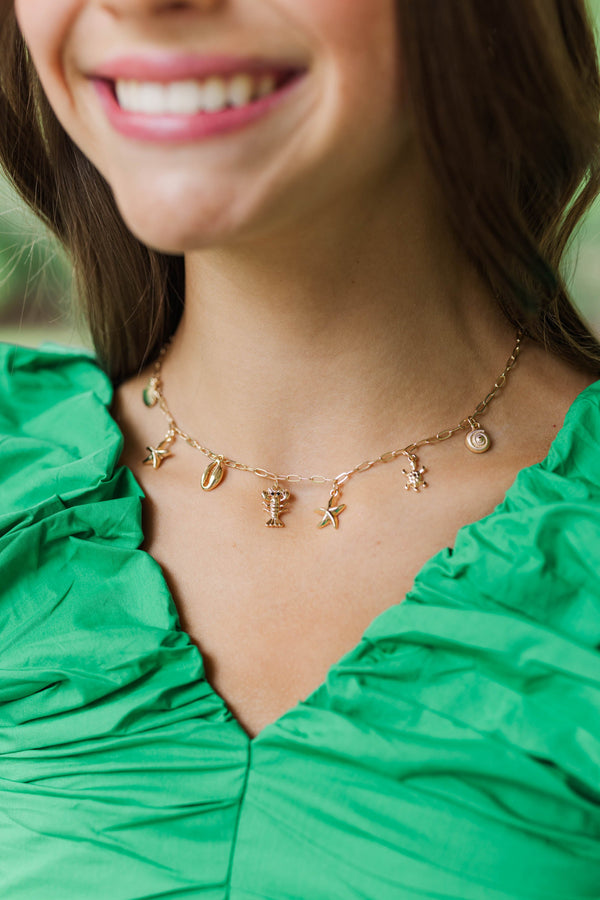 Girls: Endless Blue Skies Gold Nautical Charm Necklace