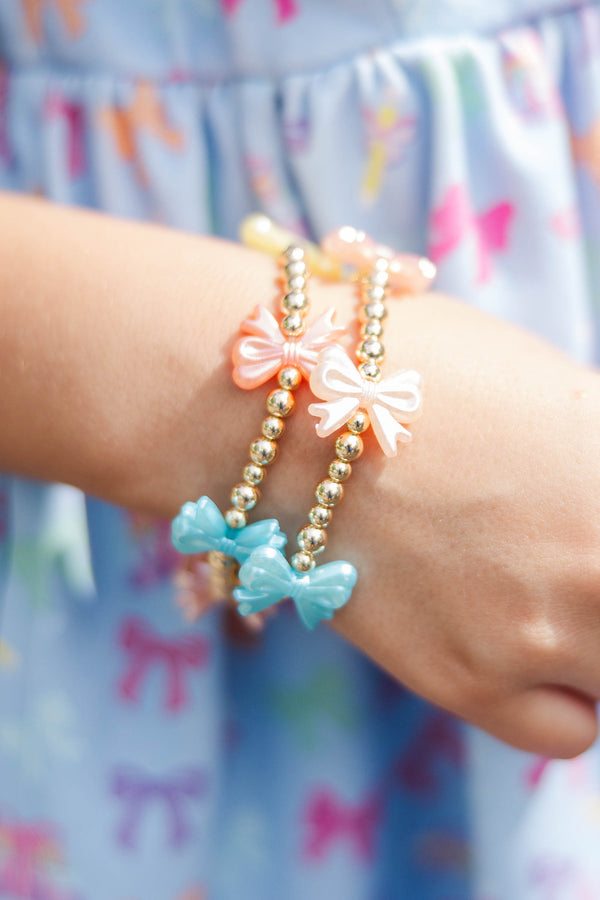 Girls: Pretty In Bows Gold Beaded Bow Bracelets
