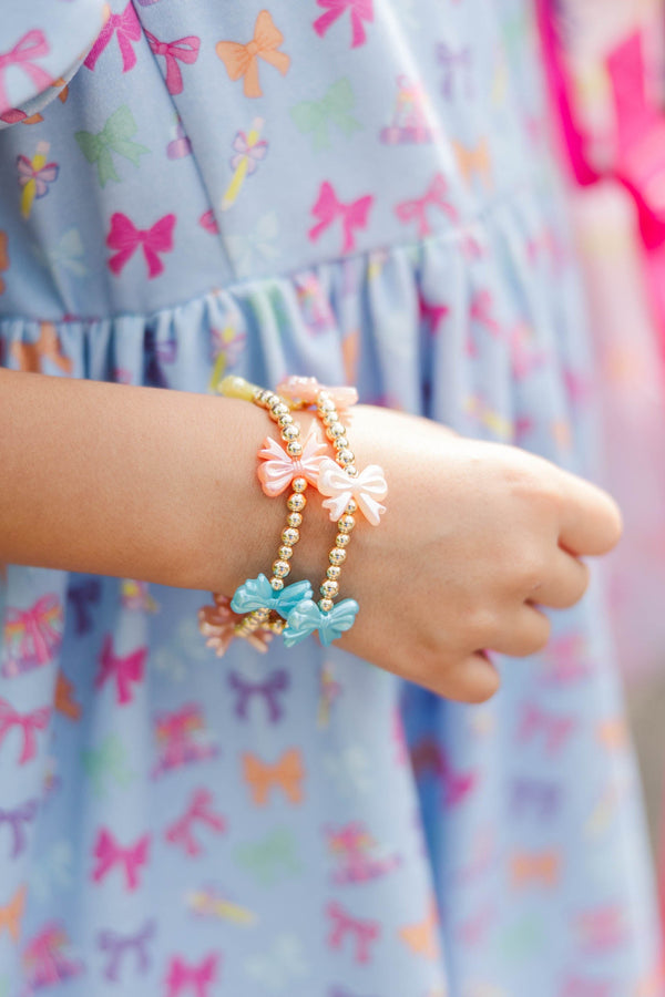 Girls: Pretty In Bows Gold Beaded Bow Bracelets