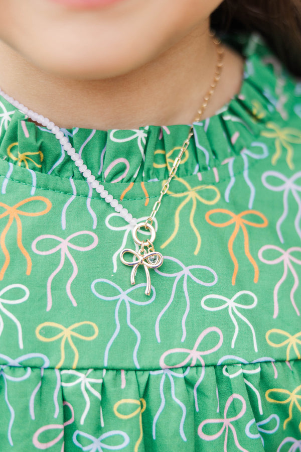 Girls: Dainty Details Blush Pink Bow Necklace