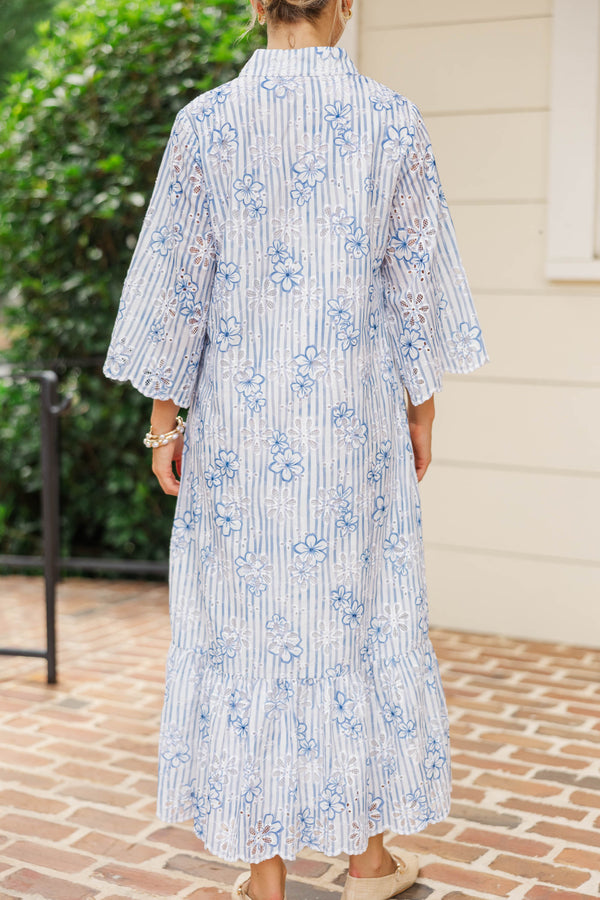 My Kind of Day Blue/White Eyelet Midi Dress