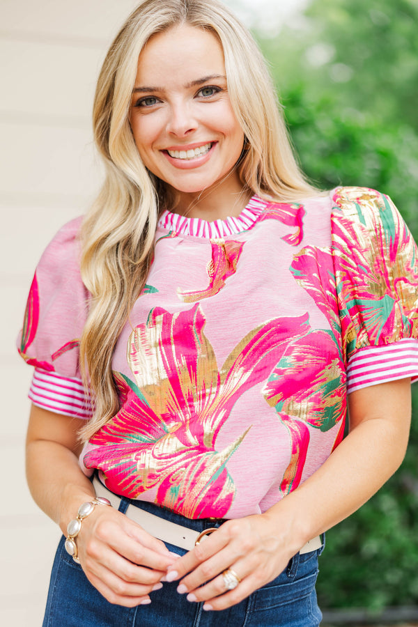 Hopeless Romantic Fuchsia Brocade Blouse