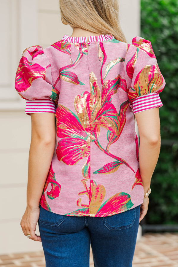 Hopeless Romantic Fuchsia Brocade Blouse