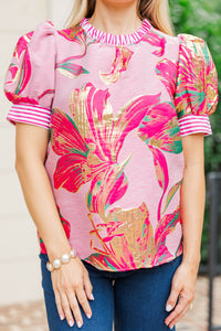 Hopeless Romantic Fuchsia Brocade Blouse
