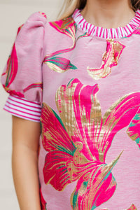 Hopeless Romantic Fuchsia Brocade Blouse