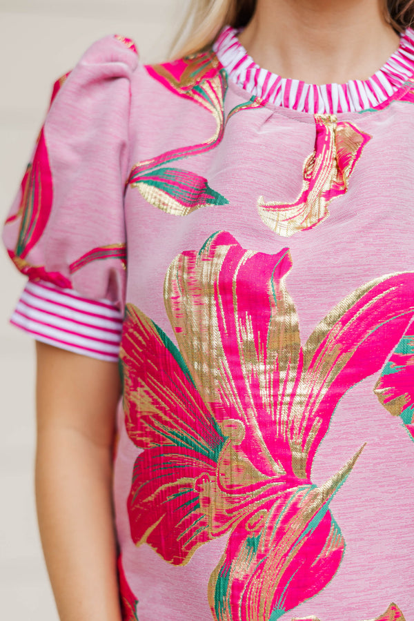 Hopeless Romantic Fuchsia Brocade Blouse