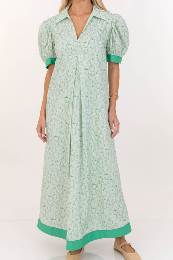 Out Of Town Green Apple Print Midi Dress